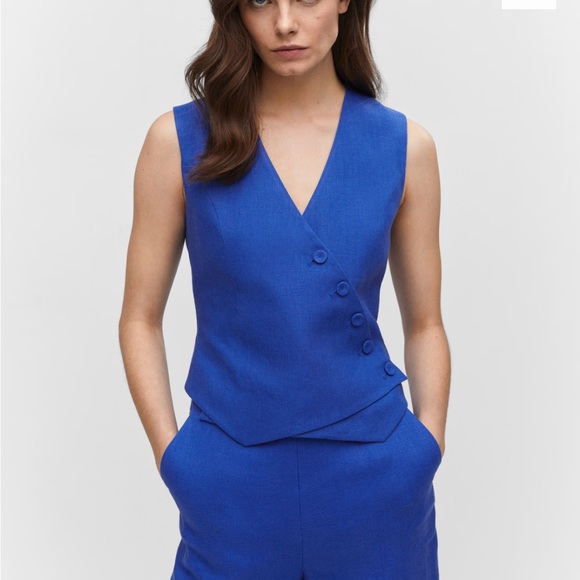 Mango Double Breasted Vest in blue, Size L. Coordinate set - Picture 7 of 8